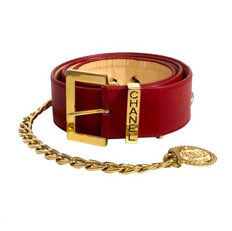 chanel medallion red leather gold chain|Chanel Red Leather Belt with Golden Chain and Medallion .